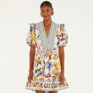 Farm Rio Off-White Greek Garden Organic Cotton Mini Dress